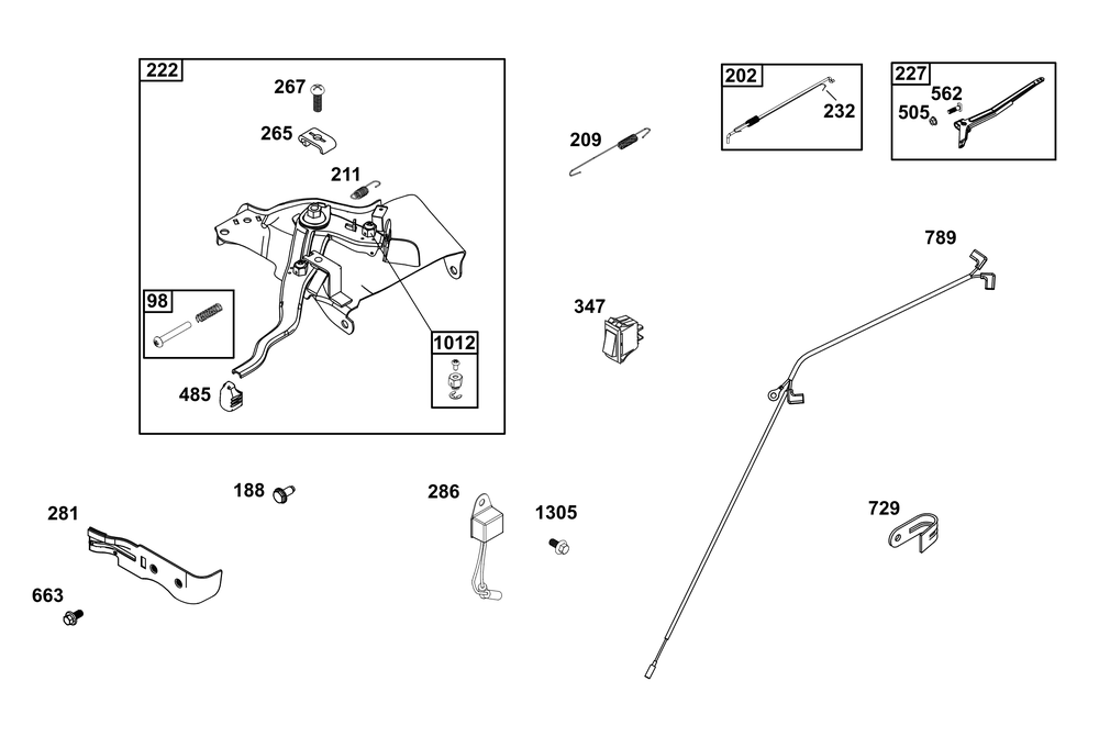 Controls Group Diagram and Parts List for 19N132-0029-H5 100000 - 19Z999 Briggs and Stratton Engine
